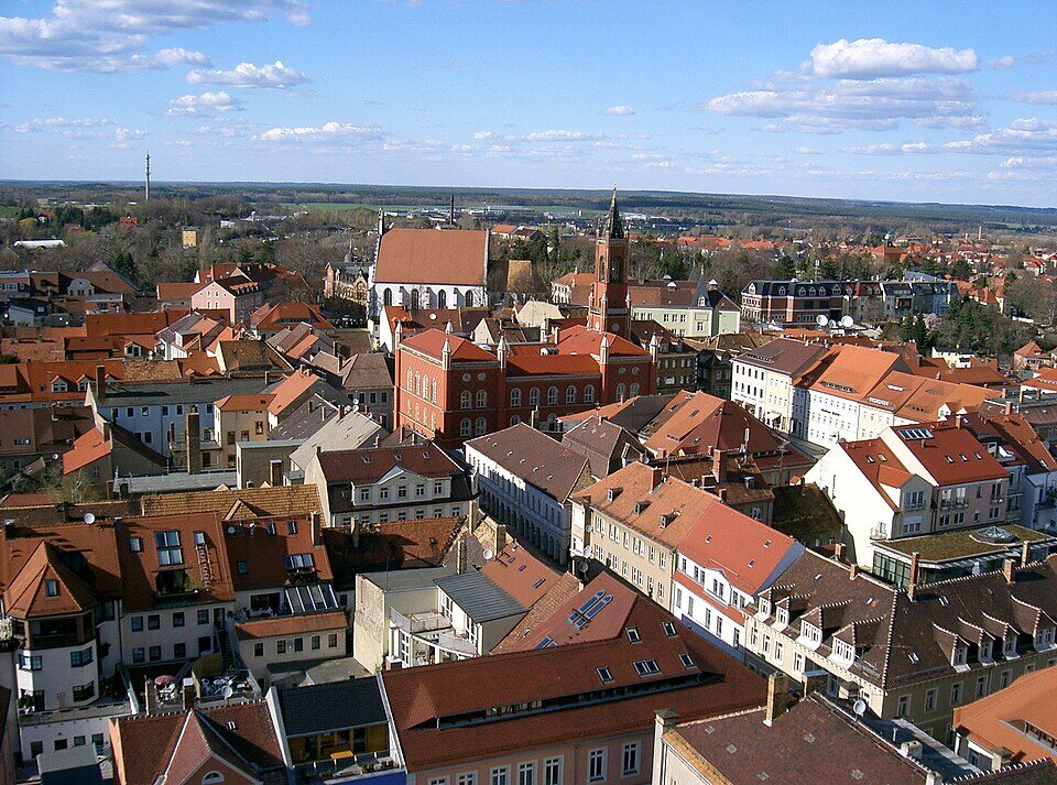 Kamenz city centre aerial view north
