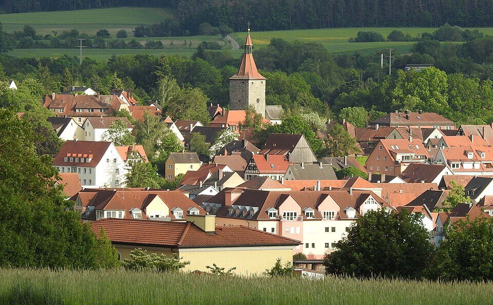 Neustadt a d Aisch, Hohe Straß, nördl Innenstadt, Nürnberger Tor v N in Neustadt an der Aisch