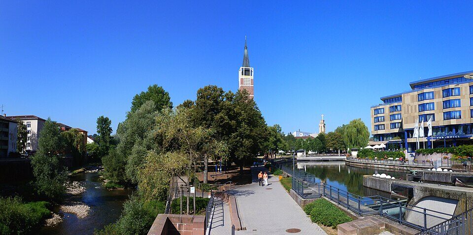 Panorama Nagold, Stadtkirche und Enz in Pforzheim
